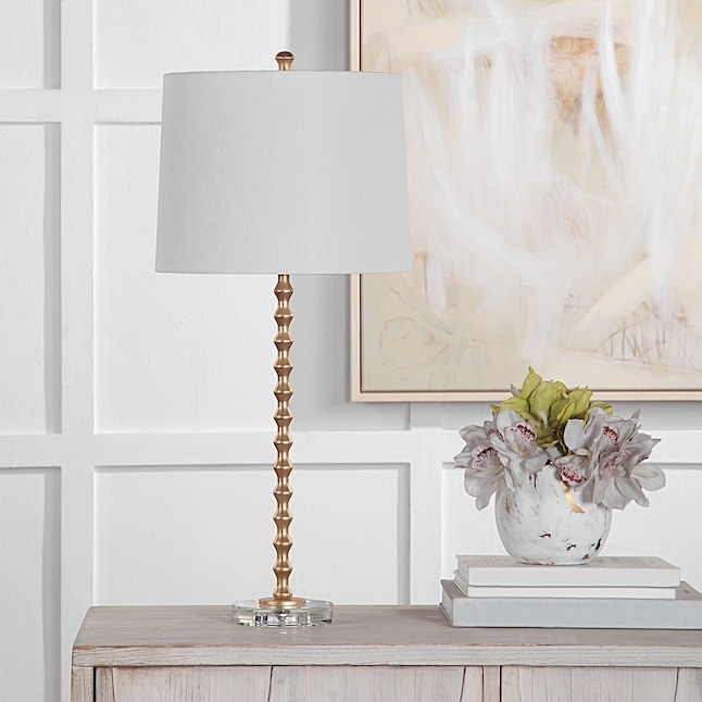 Buffet Lamp, Textured Gold Leaf Finish, Square Base, Slender Profile