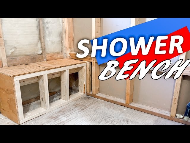 Built-In Shower Bench Design with Marble Look Stone Slab Top
