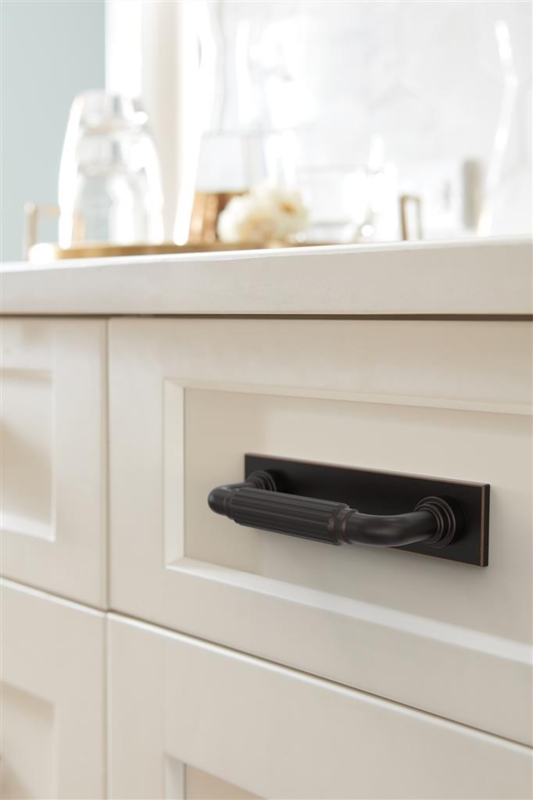 Cabinet Backplate Arched Pull Rectangular Dark Bronze Transitional Detail