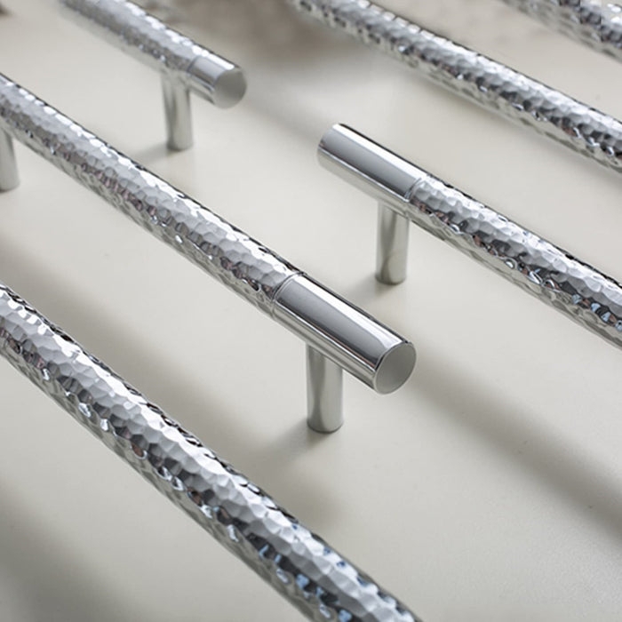 Cabinet Handle, Hammered Texture, Polished Silver, Transitional Style