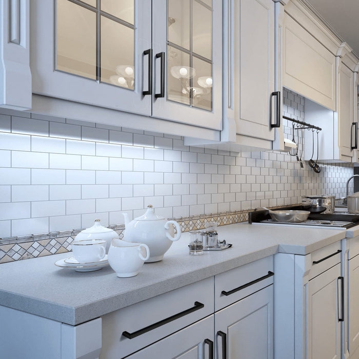 Cabinet Handle Matte Black Square Bar Profile On White Cabinets