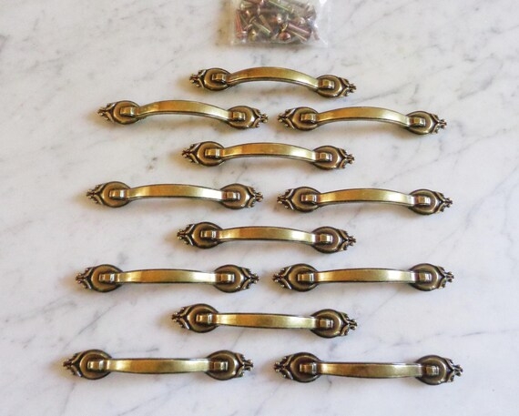 Cabinet Handle Ornate Scrollwork Antique Brass French Provincial Style