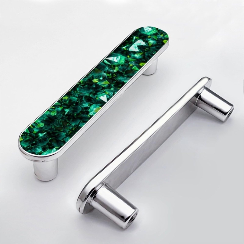 Cabinet Handle Polished Silver Emerald Green Tourmaline Insert
