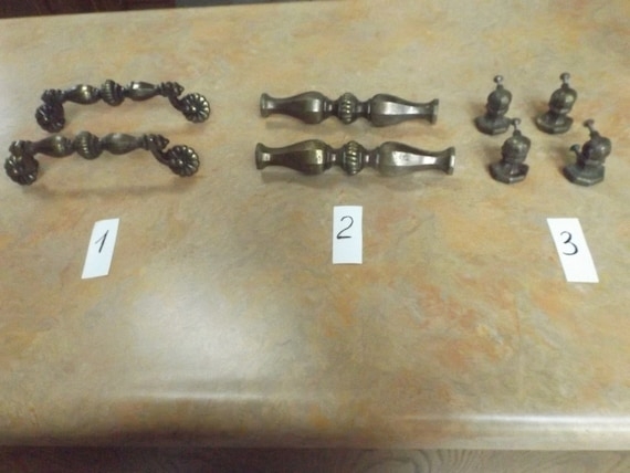 Cabinet Handle: Vintage Pewter Filigree Openwork Pattern Set
