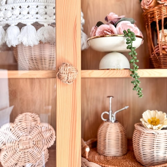 Cabinet Handle: Woven Rope, Braided Texture, Circular Base, Boho Style