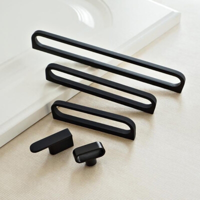 Cabinet Hardware: Geometric Pulls and Knob Set, Varied Lengths, Matte