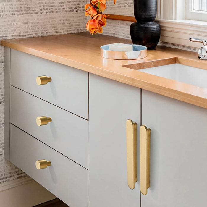 Cabinet Hardware Set Brushed Gold Pull and Knob Satin Finish Kitchen