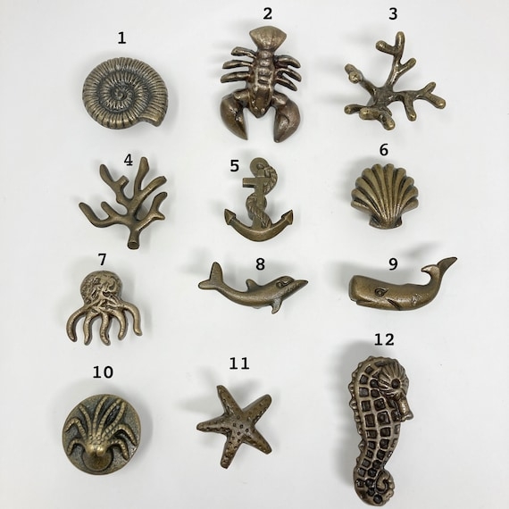 Cabinet Knob Antique Bronze Verdigris Patina Sea Creature Hardware