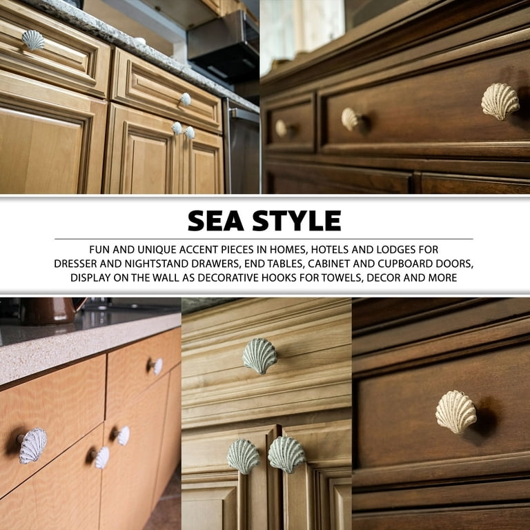 Cabinet Knob Coastal Blue Seashell Scallop Distressed