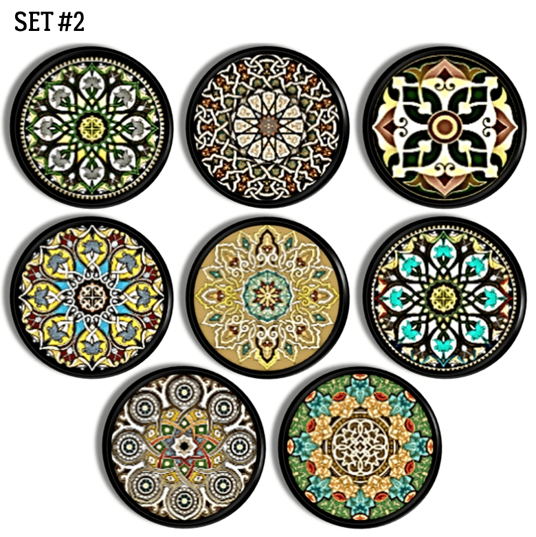 Cabinet Knob Domed Silhouette Vibrant Mandala Pattern Floral Drawer Knobs