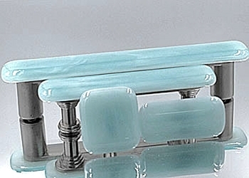 Cabinet Knob Fused Glass Aquamarine Color Swirled Pattern Coastal
