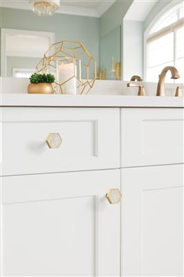 Cabinet Knob: Hexagonal Knob with Iridescent Pearly Inlay Detail