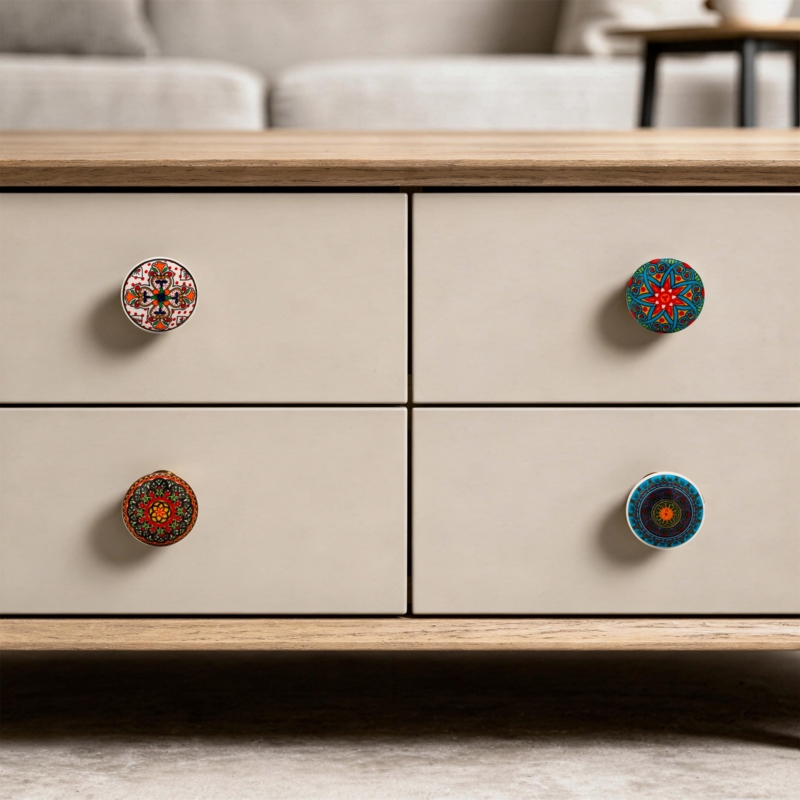 Cabinet Knob Multicolor Assortment Hand Painted Glossy Ceramic Knobs