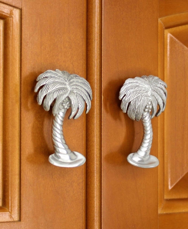 Cabinet Knob Palm Tree Silhouette Pewter Finish Sculptural Tropical