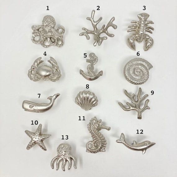 Cabinet Knob Polished Silver Sealife Coastal Bathroom Hardware