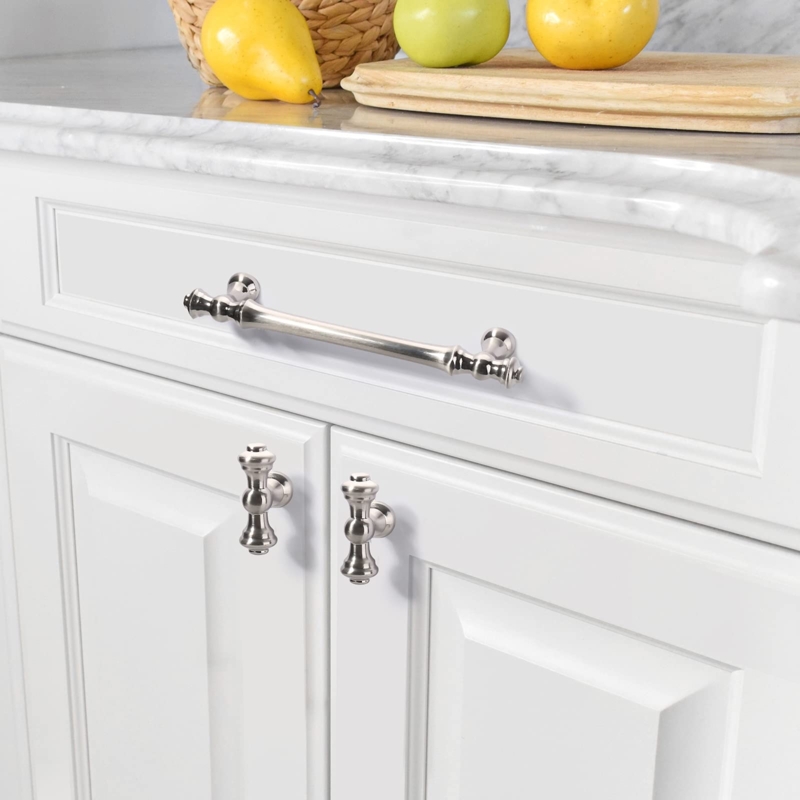 Cabinet Knob Rectangular Top Tiered Pedestal Base Brushed Nickel