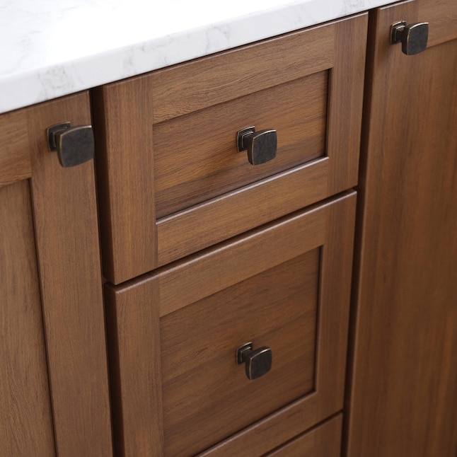 Cabinet Knob: Square Chestnut Cabinet Knobs with a Stepped Base Design.