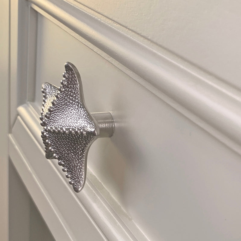 Cabinet Knob Textured White Starfish Shape Matte Coastal Decor