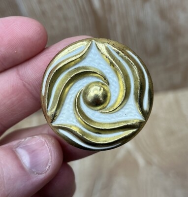 Cabinet Knob, White and Brass with Ornate Filigree Pattern