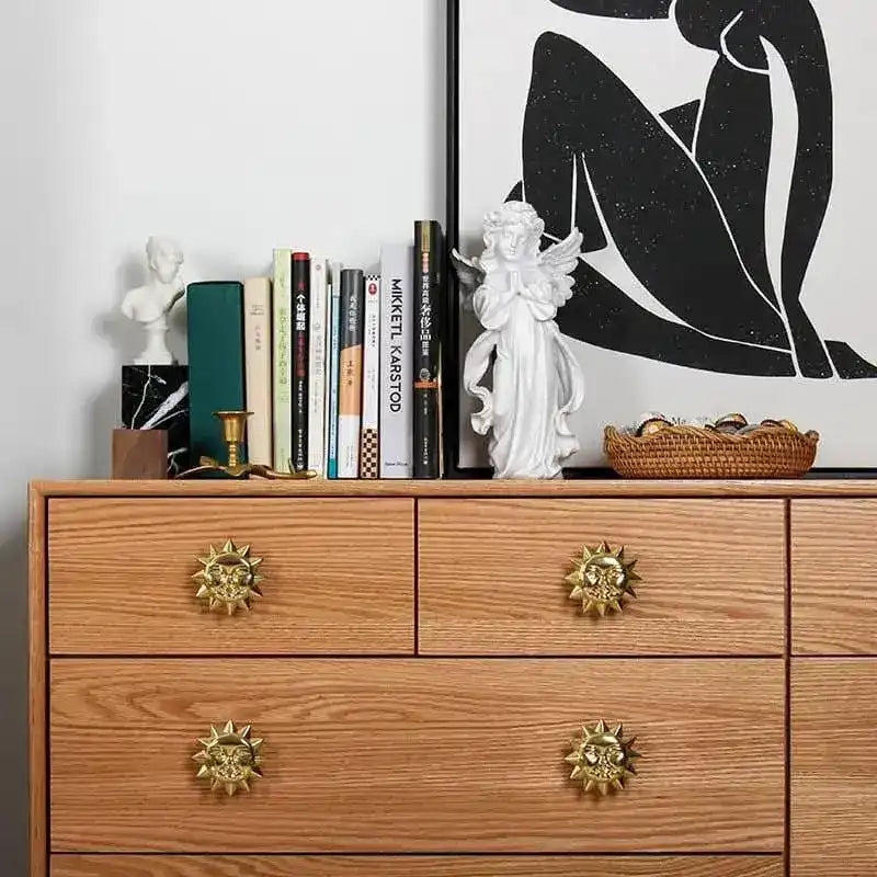Cabinet Knobs Celestial Sunburst Crescent Moon Brass Finish Hardware