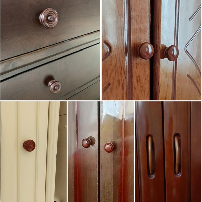 Cabinet Knobs: Reddish Brown Wood Mushroom Shape Pulls