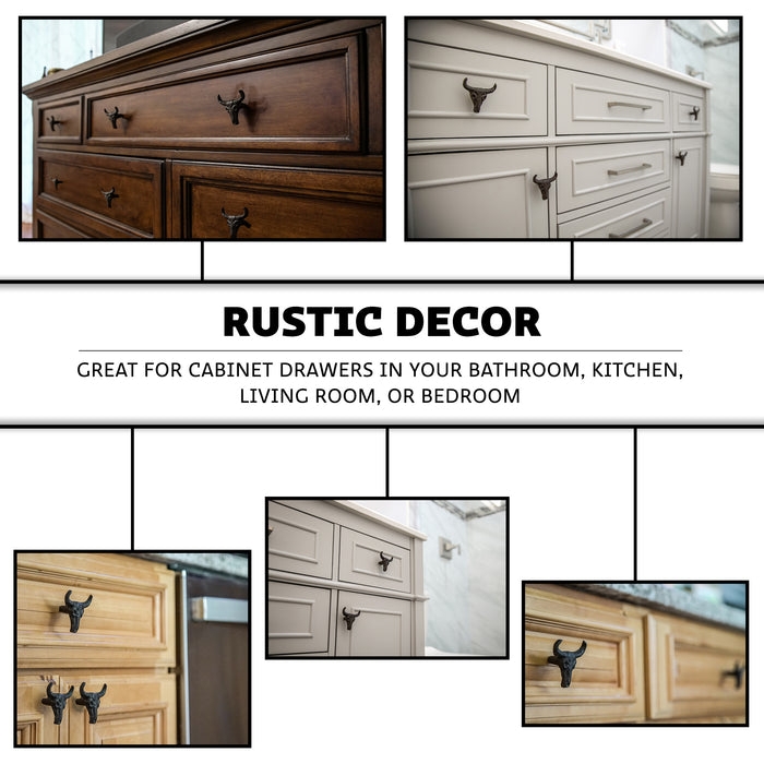 Cabinet Knobs Steer Skull Design Rustic Brown Cast Iron Hardware