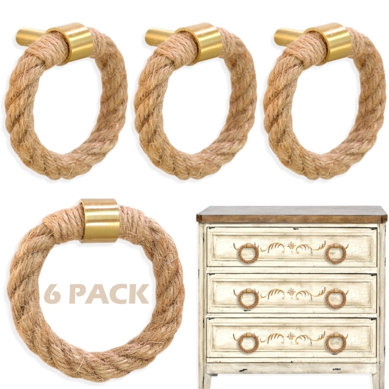 Cabinet Knobs Twisted Jute Rope Brushed Brass Rustic Hardware