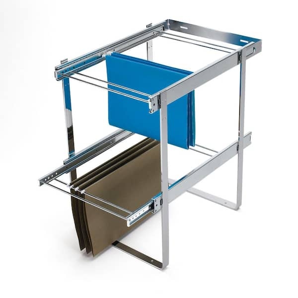 Cabinet Organizer Two Tier Pull Out File System Polished Metal