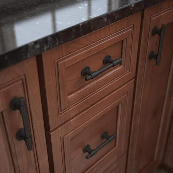 Cabinet Pull: Adjustable Bar Drawer Pull, Matte Black Cylindrical Bar.
