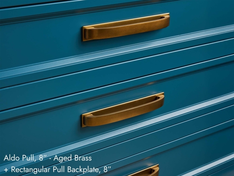Cabinet Pull Aged Brass Integrated Backplate Exposed Screws Industrial