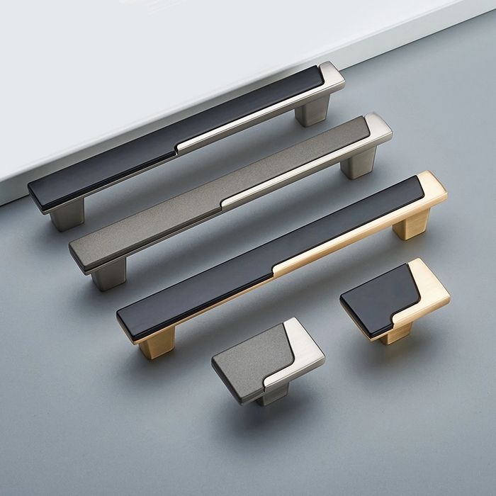 Cabinet Pull and Knob Set Matte Black on Charcoal Shaker Cabinetry