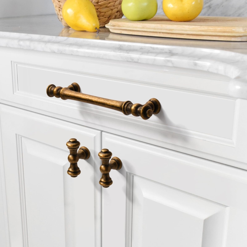 Cabinet Pull Antique Brass Scrollwork Bases Bridge Handle