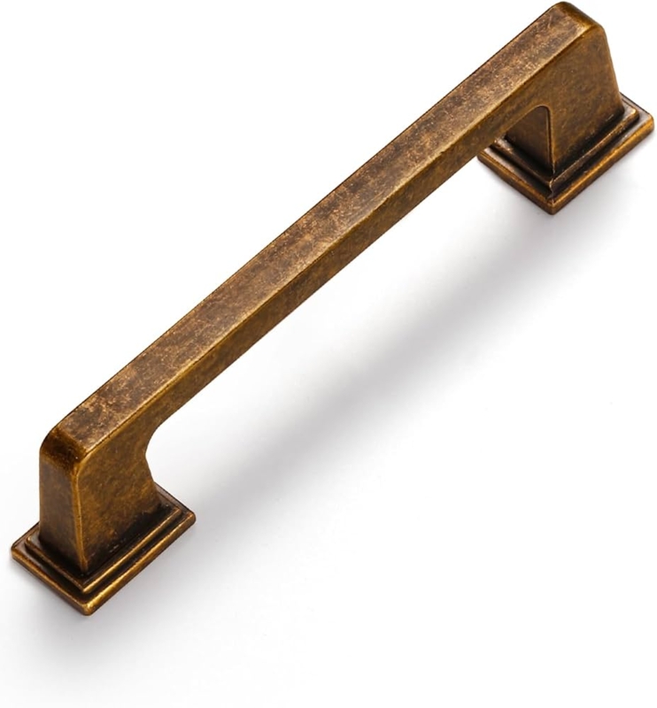Cabinet Pull Antique Brass Square Silhouette Brushed Finish Retro