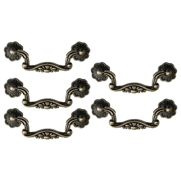 Cabinet Pull Antique Bronze Curved Handle Embossed Scrollwork