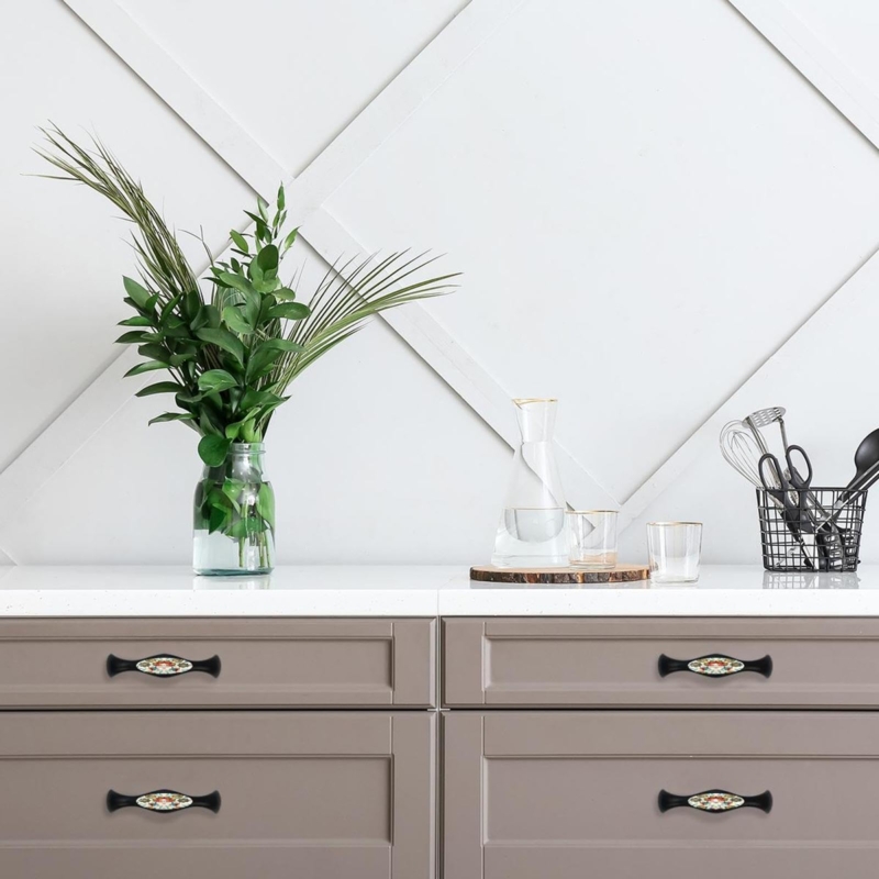 Cabinet Pull: Arched Silhouette, Ethnic Floral Print, Antique Bronze Finish