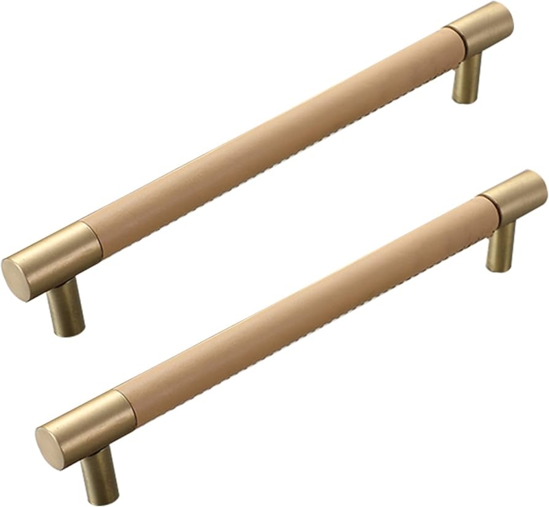 Cabinet Pull: Beige Leather Loop with Brass Accents, Scandi Style