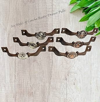 Cabinet Pull Braided Border Star Concho Bronze Finish Western