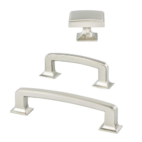 Cabinet Pull, Bridge Silhouette, Flared Ends, Brushed Silver