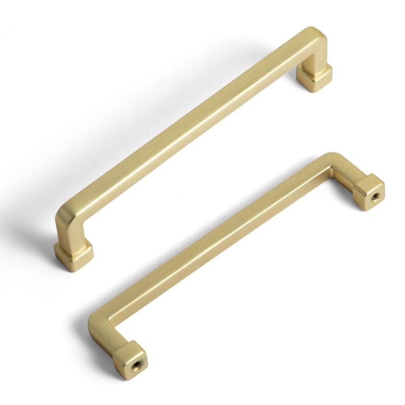 Cabinet Pull Brushed Brass Curved Profile Modern Gold Cabinet Handles