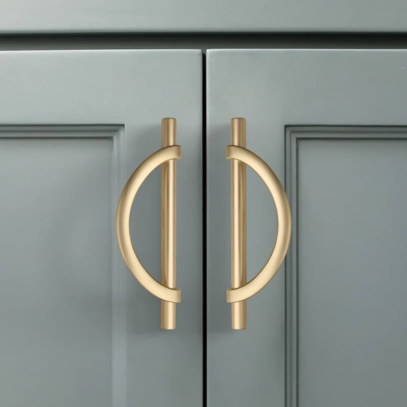 Cabinet Pull: Brushed Gold Cylindrical Silhouette for Kitchens
