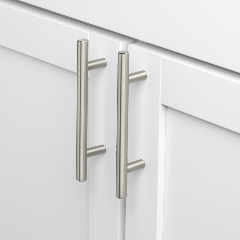 Cabinet Pull: Brushed Stainless Steel Handle with Unique Overhanging Bar