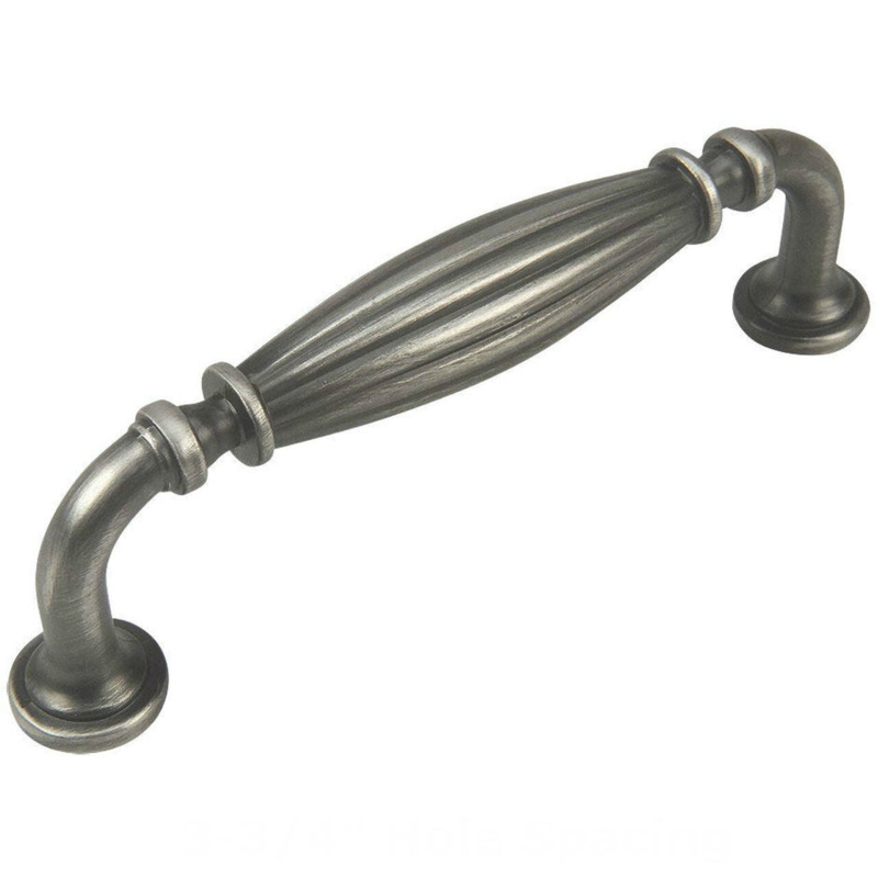 Cabinet Pull, Curved Handle, Stepped Bases, Antique Silver, Traditional