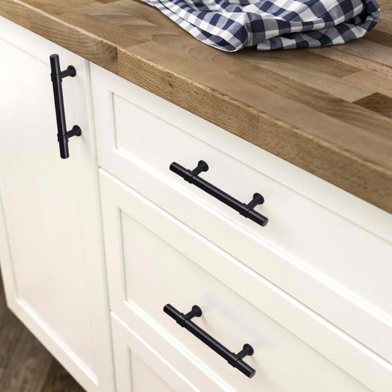 Cabinet Pull: Cylindrical T-Bar Handle, Industrial Style Hardware, Matte