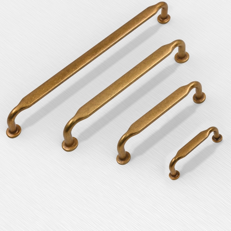 Cabinet Pull Distressed Bar Handle Mottled Patina Vintage Gold