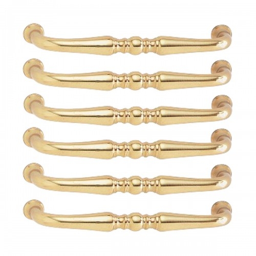 Cabinet Pull: Gold Toned Spooled Ribbed Center Traditional Handle
