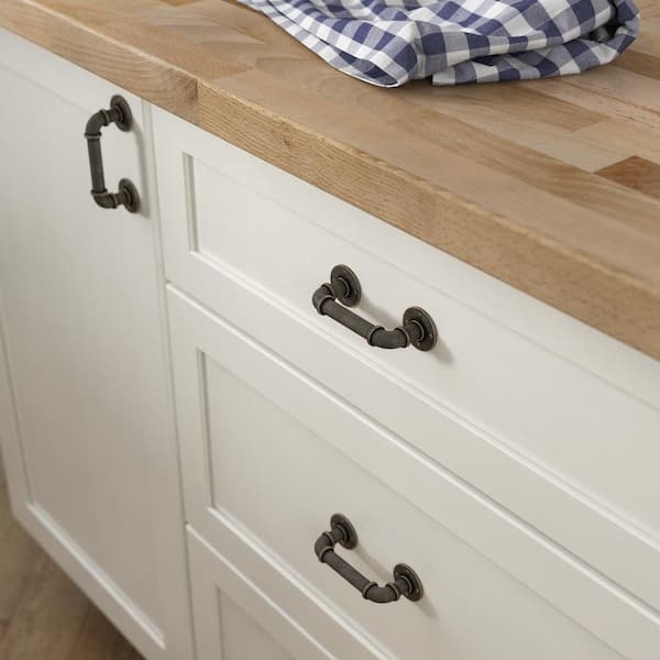Cabinet Pull: Industrial Style with Warm Chestnut Finish and Metal Caps