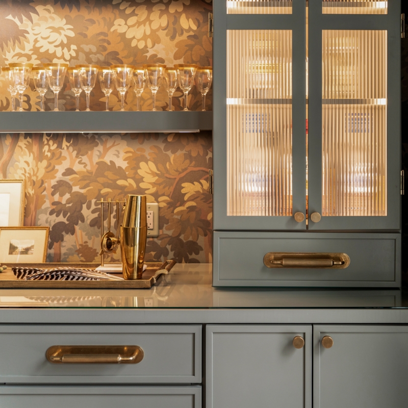 Cabinet Pull Linear Ridges Brass Backplate Textural Kitchen Handles