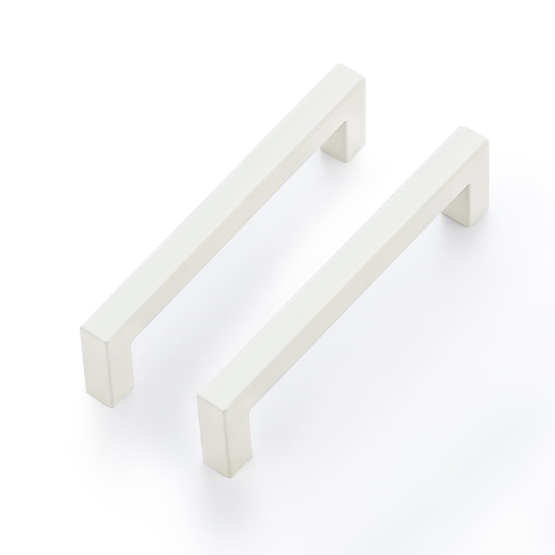 Cabinet Pull: Matte White Square Profile Bar Handles with Clean Lines