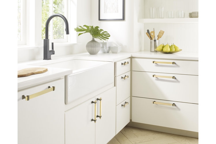 Cabinet Pull: Mixed Brushed Brass Cup and Knob Combination for Kitchens