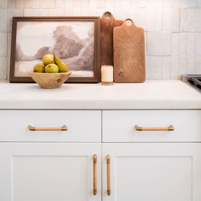 Cabinet Pull: Modern Organic Wood and Brushed Brass Hardware